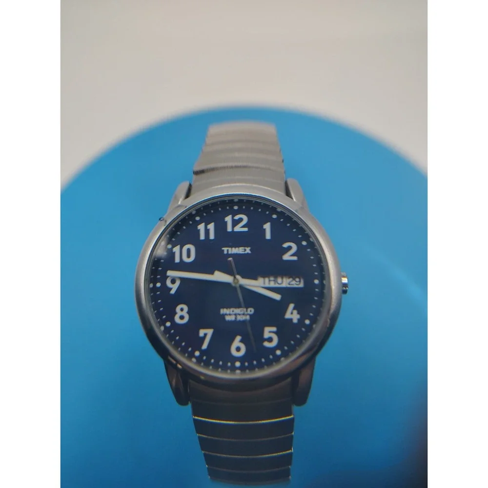 Timex INDIGLO Mens Quartz Watch‎ Blue Dial Stainless Steel Near Mint